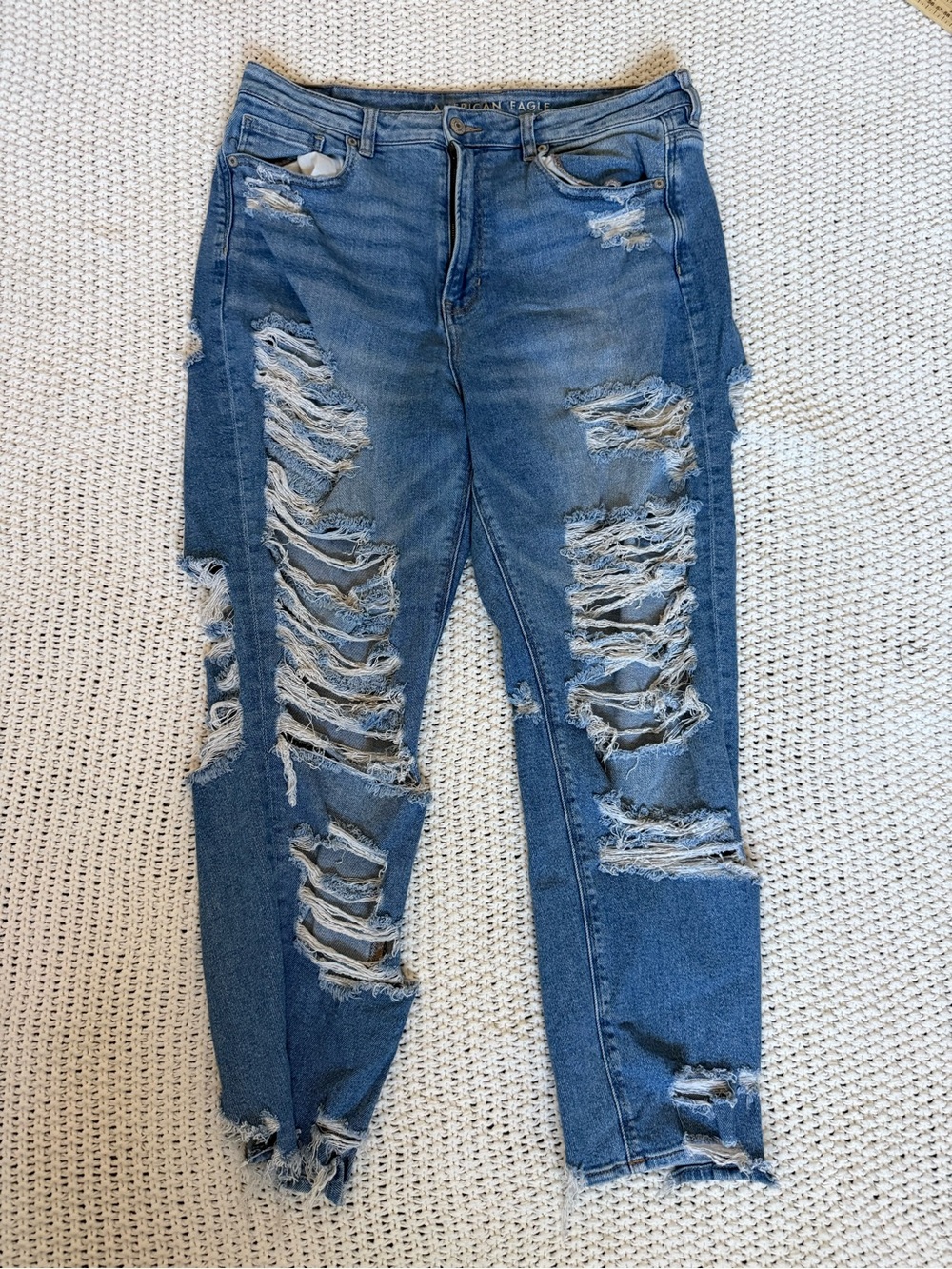 American Eagle Women’s 14 Regular Stretch Heavily Distressed Ripped Jeans